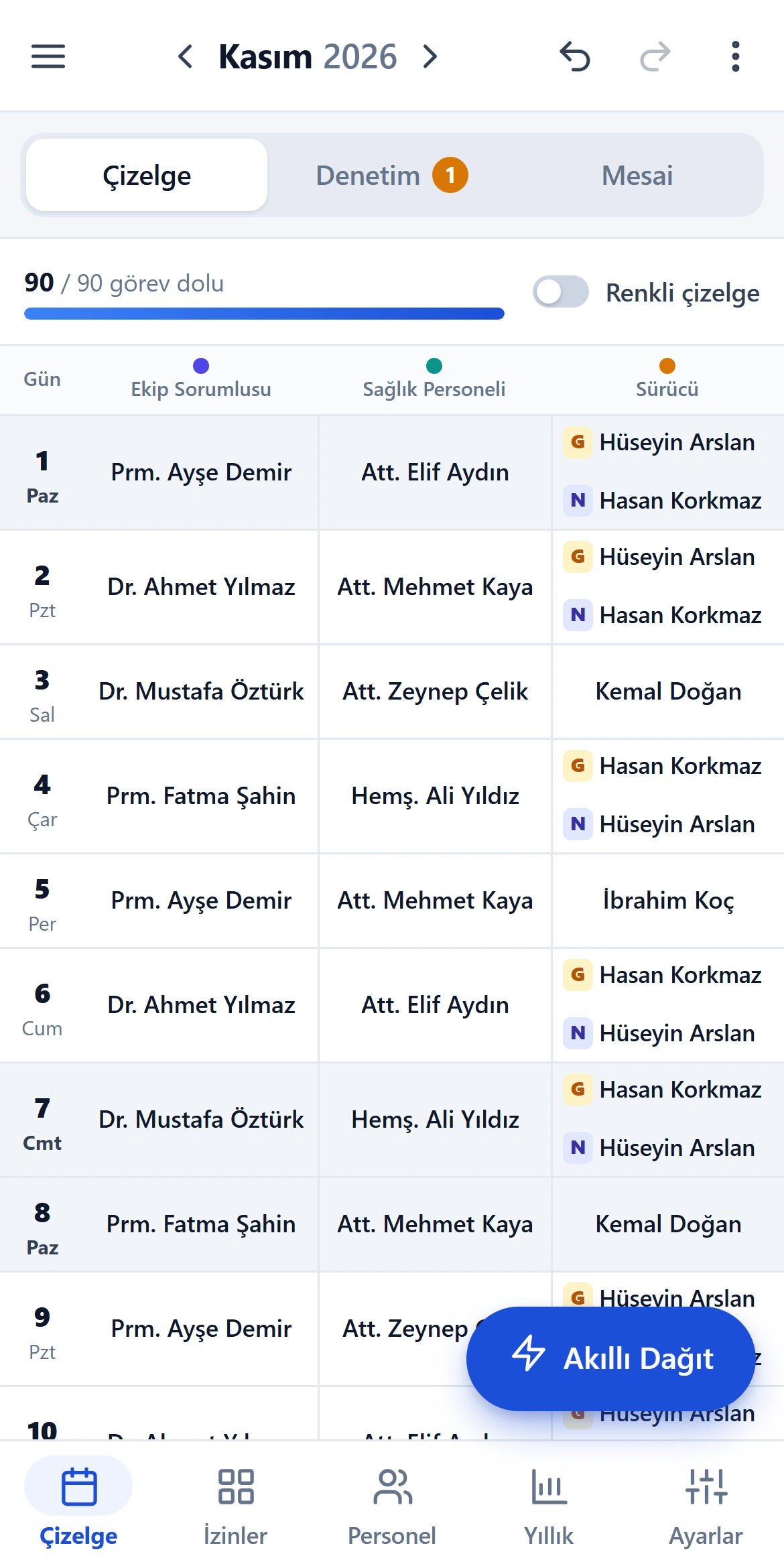 Nöbetle'nin telefon ekranı: Kasım ayı nöbet çizelgesi